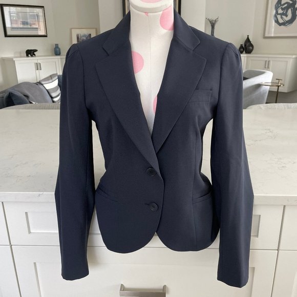 Theory Jackets & Blazers - Theory Branden Fitted 2 Button Notch Collar Lined Wool Blend Blazer Navy Sz 10